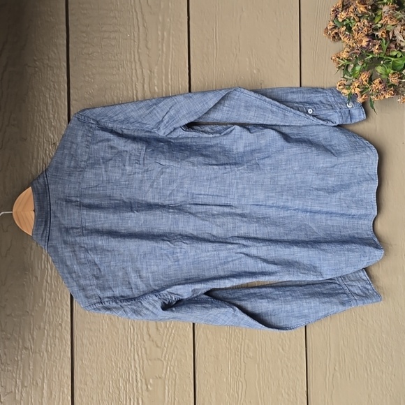 Eleventy Soft Denim Pleated Pintucj Mens Button Front Chambray tuxedo shirt M - Picture 9 of 11